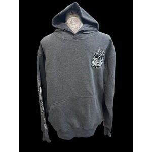 Tough Talk S*** Spit Blood Skull Flames Mens Hooded Sweatshirts Hoodie Size L